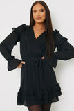 Tie Chiffon Frill Mini Dress