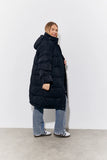 Black Hooded Longline Popper Puffer Coat