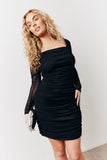 Black Mesh Ruched Detail Mini Dress