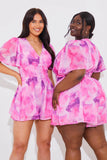 Abstract Floral Chiffon Shirred Waist Playsuit