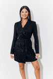 Black Sequin Belted Blazer Dress