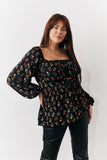 Black Rose Print Smock Top