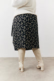 Black Floral Wrap Midi Skirt