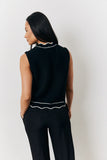 Black Knitted Contrast Scallop Edge Waistcoat