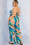 Abstract Print Wide Leg Elastic Waist Trousers