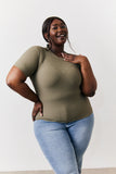Khaki Ribbed Crew Neck Short Sleeve Top