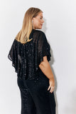 Black Sequin Cape Style Wide Leg Jumpsuit