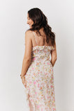 Pink Floral Frill Detail Maxi Dress