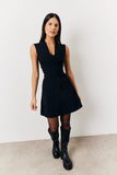 Black Structured Plunge Front Sleeveless Mini Dress