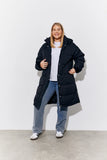 Black Hooded Longline Popper Puffer Coat