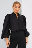 Cotton Puff Sleeve Tie Front Blouse