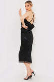 Beaded Sequin Cowl Neck Low Back Midi Slip Dress