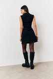 Black Structured Plunge Front Sleeveless Mini Dress