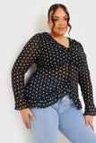 Polka Dot Chiffon Frill Tie Blouse