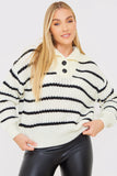 Recycled Stripe Half Button Knitted Jumper