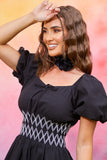Short Sleeve Milkmaid Dress With Embroidery Detail