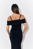 Black Magic Sculpting Strappy Bardot Midi Dress