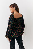 Black Rose Print Smock Top
