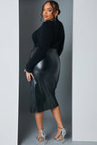 Leather Look Ruched Split Detail Midi Skirt