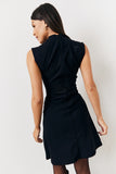 Black Structured Plunge Front Sleeveless Mini Dress