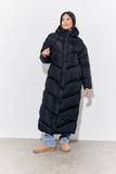 Black Hooded Longline Popper Puffer Coat