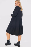 V neck Textured Smock Dress