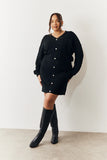 Black Cable Knitted Diamante Button Mini Dress