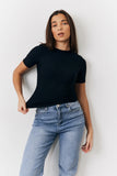 Black Ribbed Crew Neck Short Sleeve Top