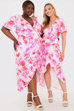 Short Sleeve Satin Wrap Belted Midaxi Dress