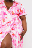 Short Sleeve Satin Wrap Belted Midaxi Dress