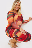 Contrast Mesh Twist Midi Dress