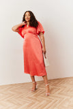 Coral Satin Flutter Sleeve Midaxi Slip Dress