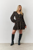 Black Rose Print Wrap Front Mini Skater Dress