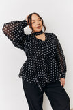 Black Polka Dot Tie Neck Blouse