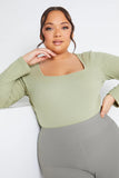Long Sleeved Ribbed Square Neck Bodysuit