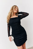 Black Mesh Ruched Detail Mini Dress