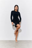 Black Magic Sculpting Drape Detail Long Sleeve Mini Dress