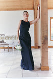 Black Satin Cowl Back Maxi Dress