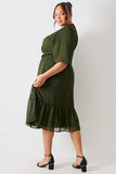 Dobby Chiffon Frill Detail Midi Dress