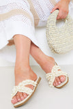 Borg And Pearl Detail Criss Cross Flat Sandal