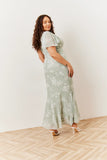 Sage Floral Print Chiffon Flutter Sleeve Maxi Dress