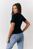 Black Ribbed Crew Neck Short Sleeve Top