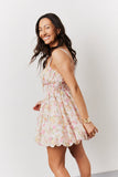 Pink Floral Milkmaid Bubble Hem Mini Dress