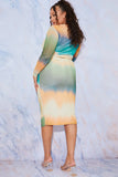 Mesh Ruched Long Sleeve Midi Dress