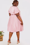 Blush Angel Sleeve Pleated Wrap Midi Dress