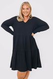 V neck Textured Smock Dress