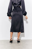 Black Satin Wrap Midi Skirt