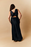 Black Satin Twist Back Maxi Dress