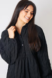 Textured Button Through Collared Smock Dress