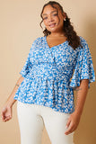Floral Print V Neck Twist Blouse